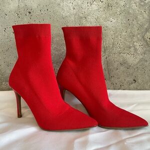 Steve Madden Claire (Red) Women’s Ribbed Sock Slip On Stiletto Ankle Booties